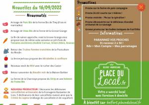 Nouvelles du 16/09/2022 - Porc et Veau Bio, Radis, nouvelle Cancoillotte, Boudin noir, Truite fumée...
