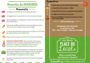 Nouvelles du 24/02/2023 - Boeuf Bio, Poulet Bio, Salade, Epinards, Fromage de chèvre, Pomme de terre, Promo...