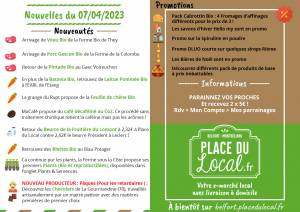 Nouvelles du 07/04/2023 - Porc Gascon, Veau Bio, Salades, Pintade, Blettes Bio, Café, Promos...