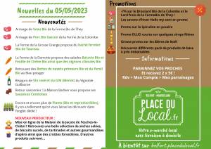 Nouvelles du 05/05/2023 - Veau Bio, Porc Bio Gascon, Haché fermier de Taureau Bio, Navets primeurs, Oignons ciboules, Produits apéros de la Maison de la Jacote, promo...